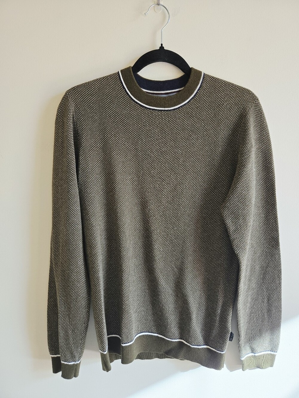 TED BAKER | M Cotton Blend Crewneck Sweater | olive white navy